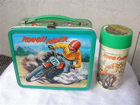 rough rider metal lunch box|1973 Vintage Rough Rider Metal Lunch Box Thermos Complete .